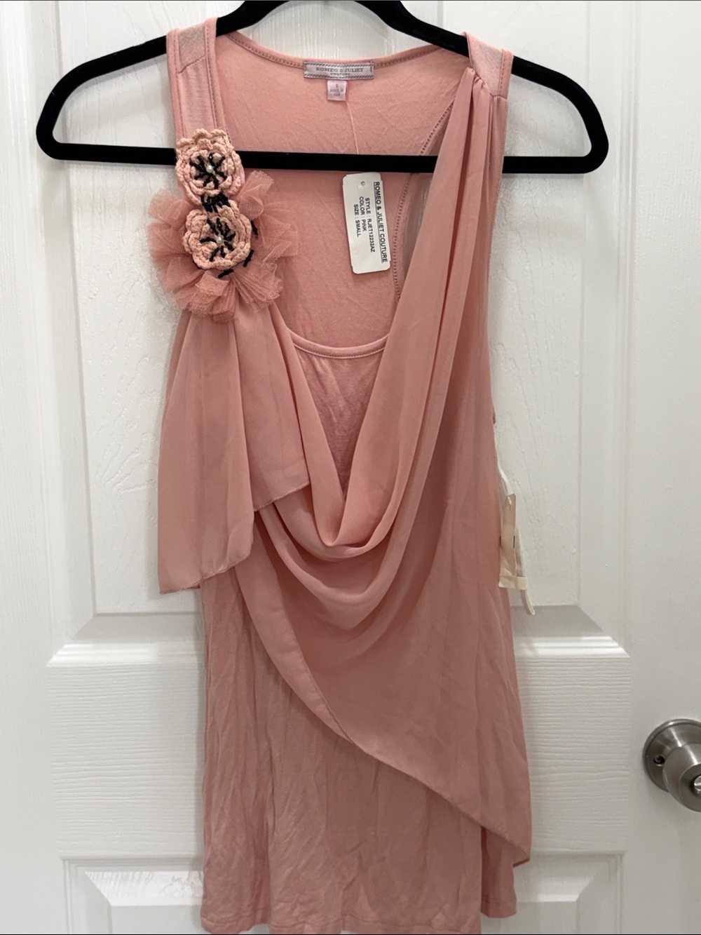 Romeo & Juliet Couture Pink Draped Floral-Detail Tank tags attached